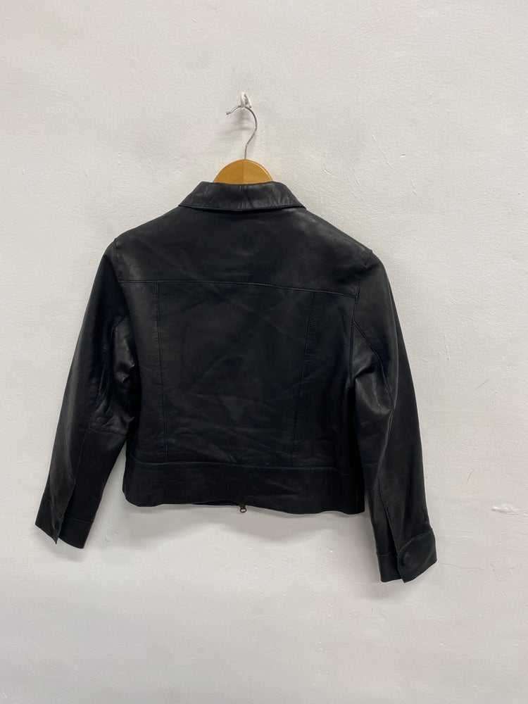 Fabulous vintage Brick lane london y2k collar Leather Jacket Uk 8 Black SS002