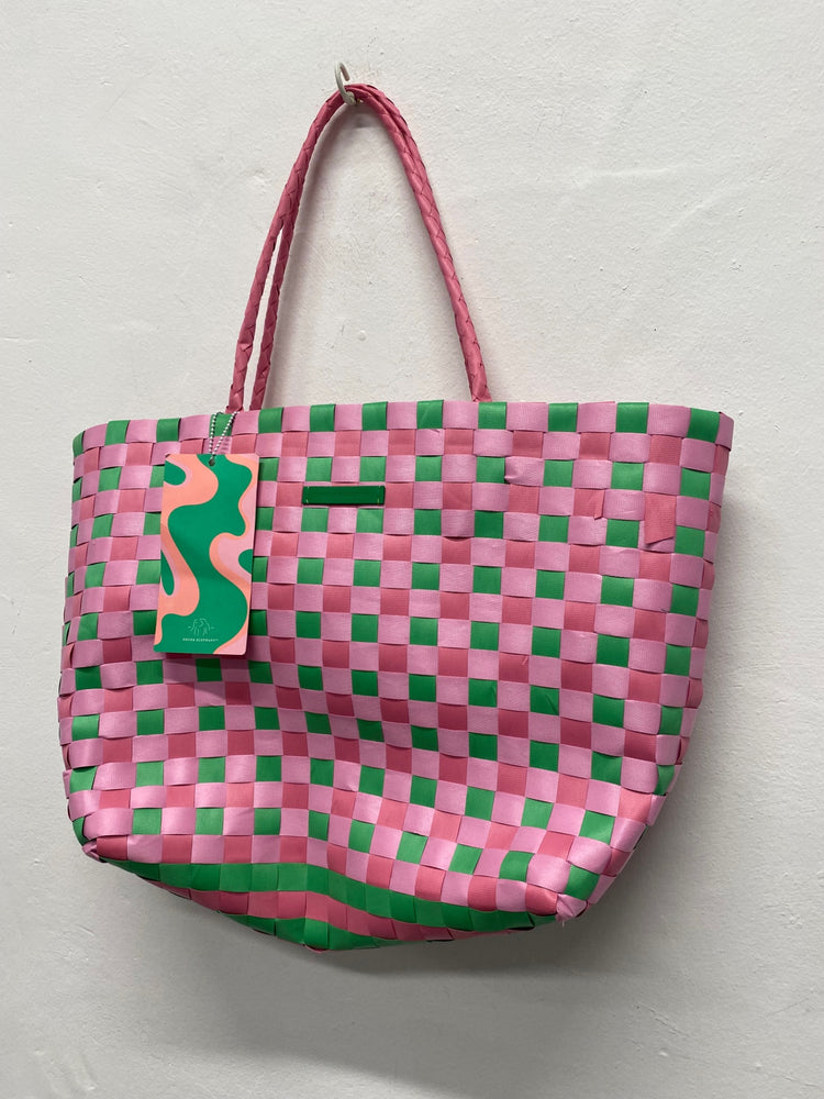 Fabulous Drunk Elephant Woven Tote Bag One Size Pink & Green LG276