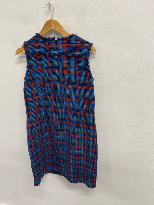 Fabulous Boden Midi Dress UK 14 long Tweed checked blue LG276
