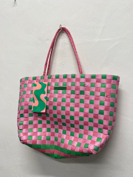Fabulous Drunk Elephant Woven Tote Bag One Size Pink & Green LG276