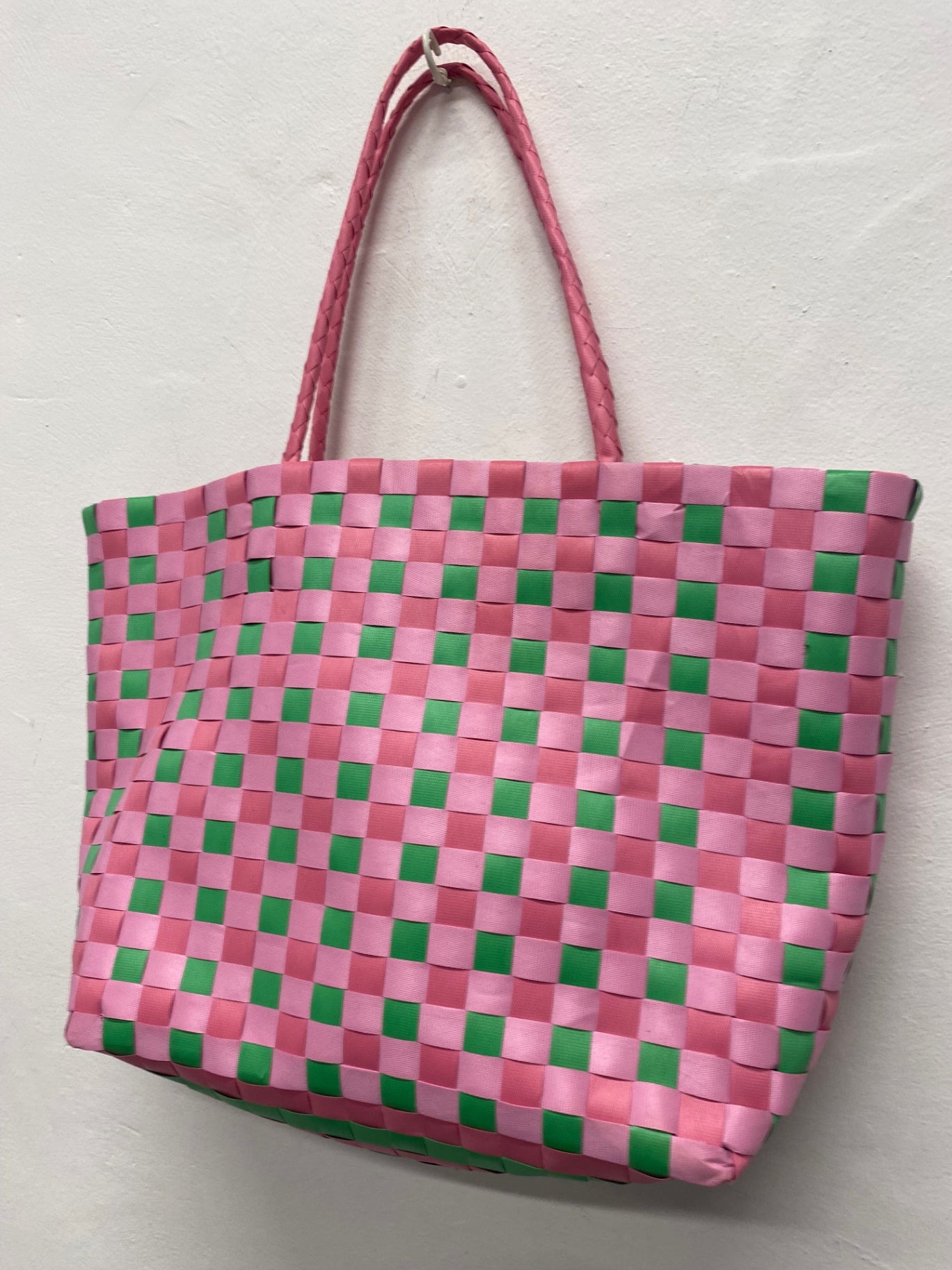 Fabulous Drunk Elephant Woven Tote Bag One Size Pink & Green LG276