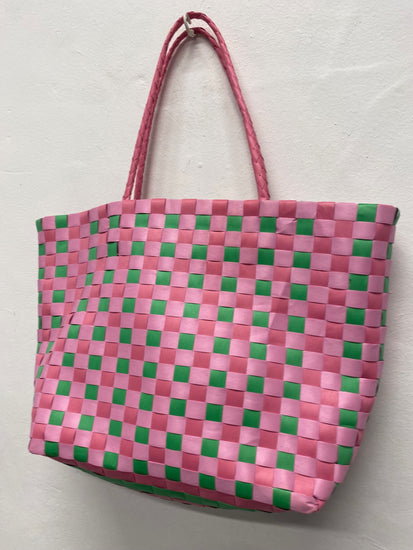 Fabulous Drunk Elephant Woven Tote Bag One Size Pink & Green LG276