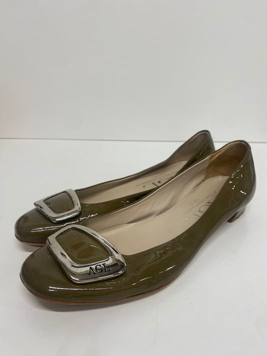Fabulous AGL patent leather Ballet Flats Uk7 Olive Green LG276