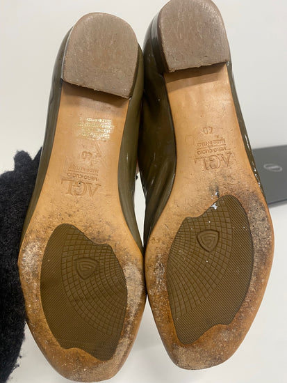Fabulous AGL patent leather Ballet Flats Uk7 Olive Green LG276