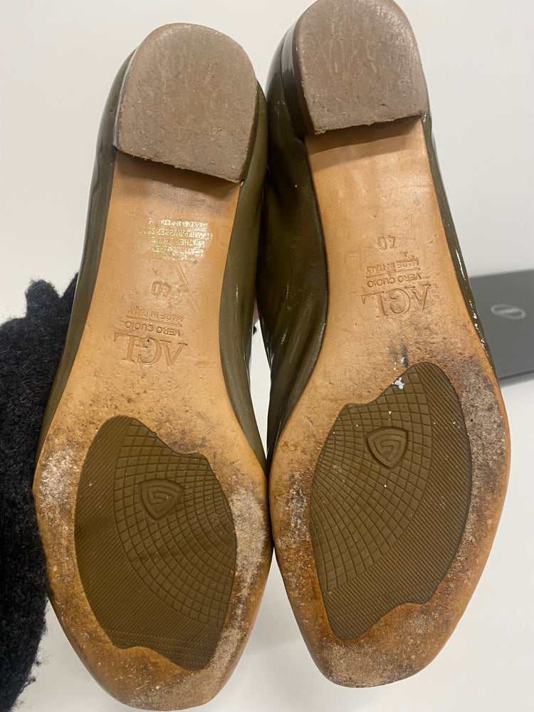 Fabulous AGL patent leather Ballet Flats Uk7 Olive Green LG276