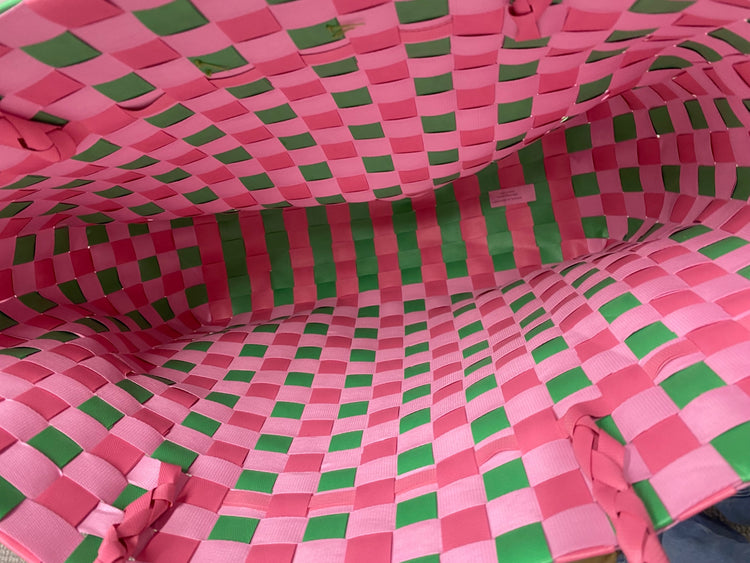 Fabulous Drunk Elephant Woven Tote Bag One Size Pink & Green LG276