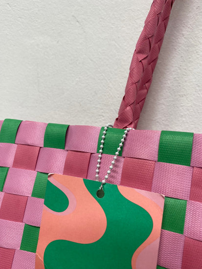 Fabulous Drunk Elephant Woven Tote Bag One Size Pink & Green LG276