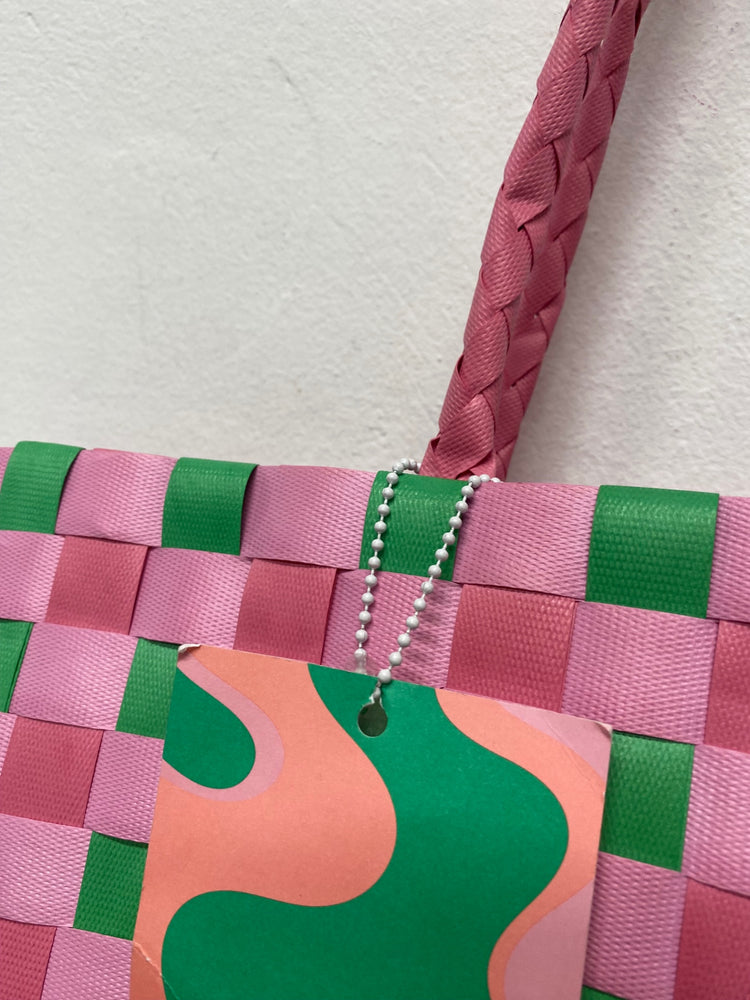 Fabulous Drunk Elephant Woven Tote Bag One Size Pink & Green LG276