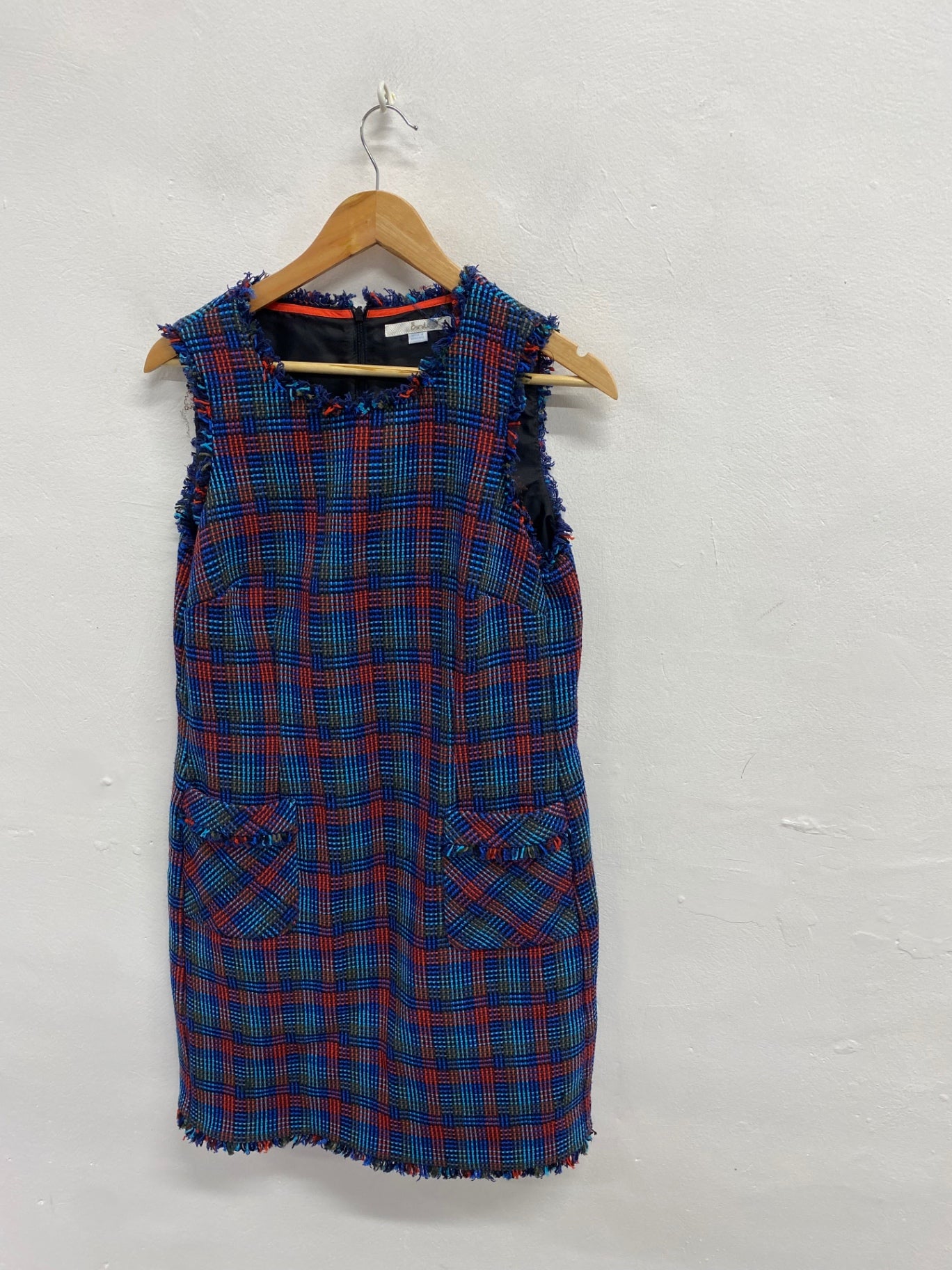 Fabulous Boden Midi Dress UK 14 long Tweed checked blue LG276