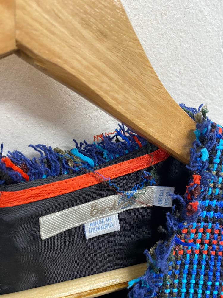 Fabulous Boden Midi Dress UK 14 long Tweed checked blue LG276