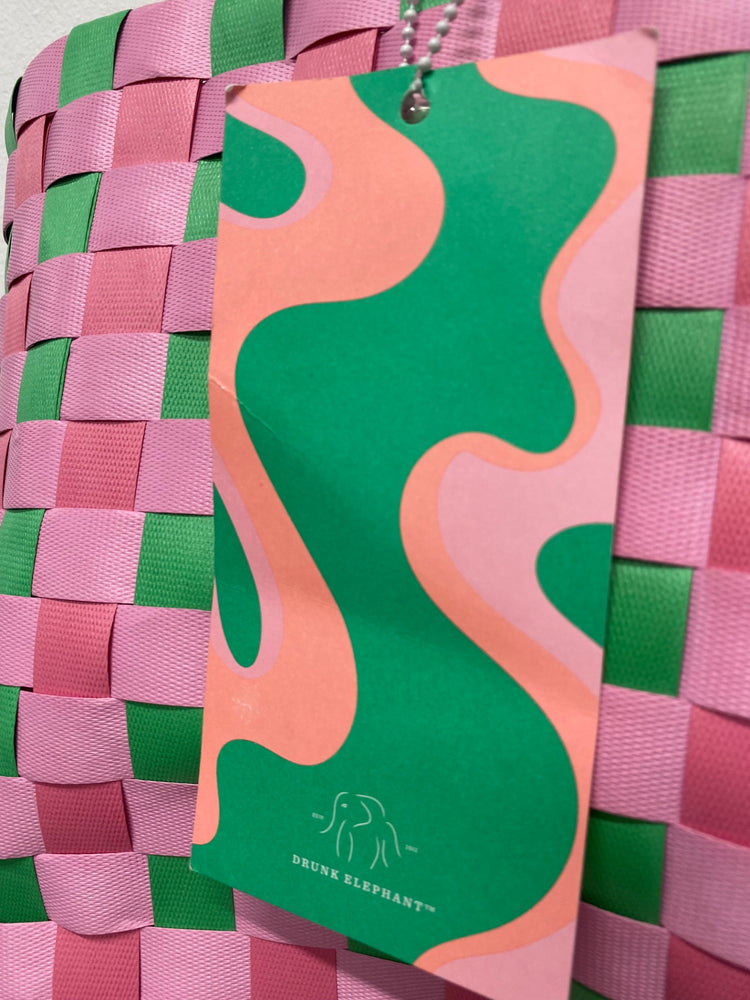 Fabulous Drunk Elephant Woven Tote Bag One Size Pink & Green LG276