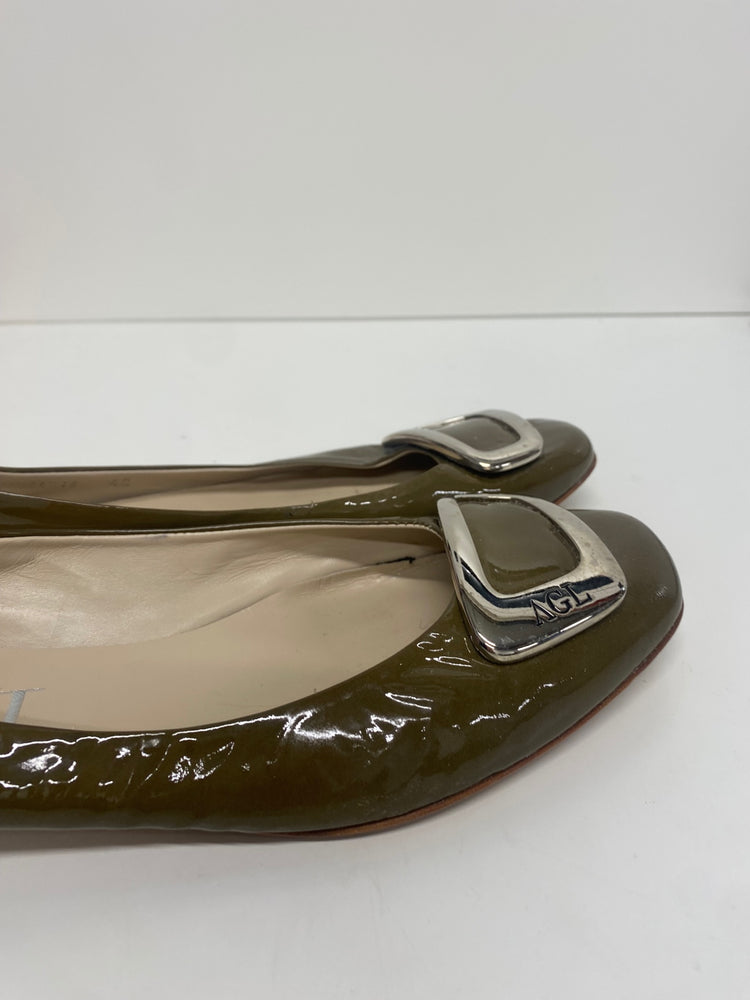 Fabulous AGL patent leather Ballet Flats Uk7 Olive Green LG276