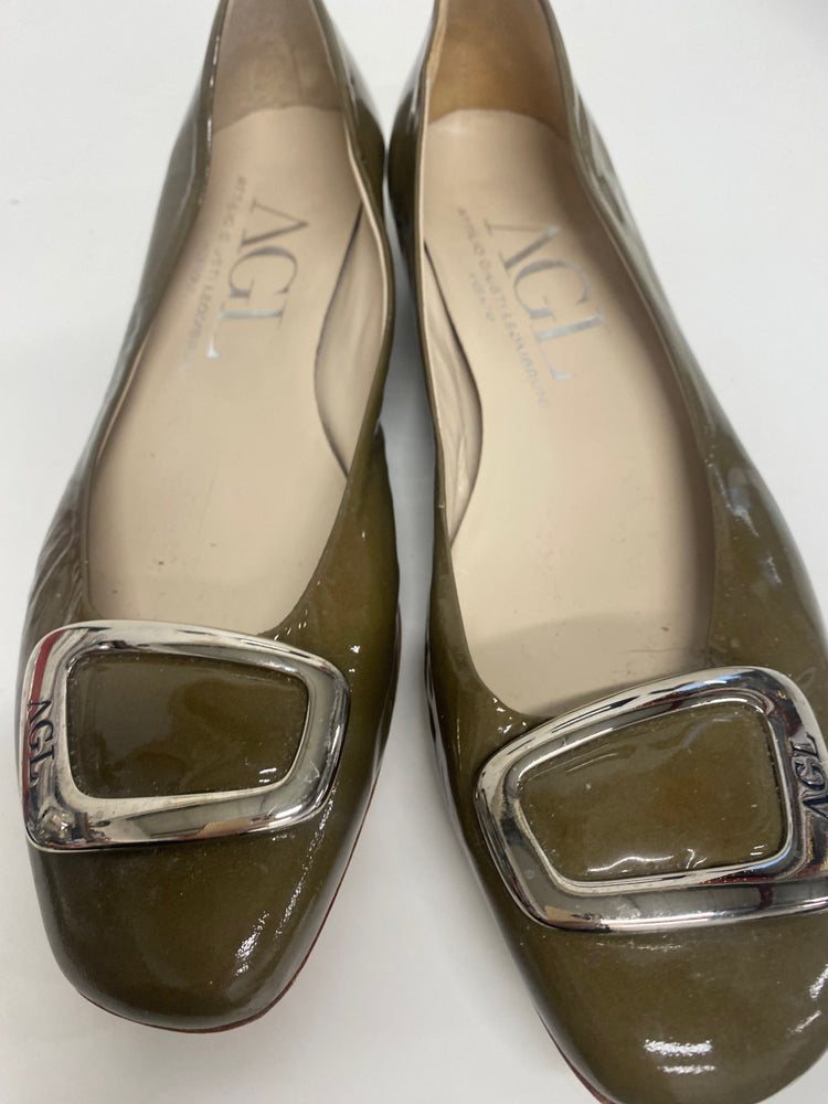 Fabulous AGL patent leather Ballet Flats Uk7 Olive Green LG276