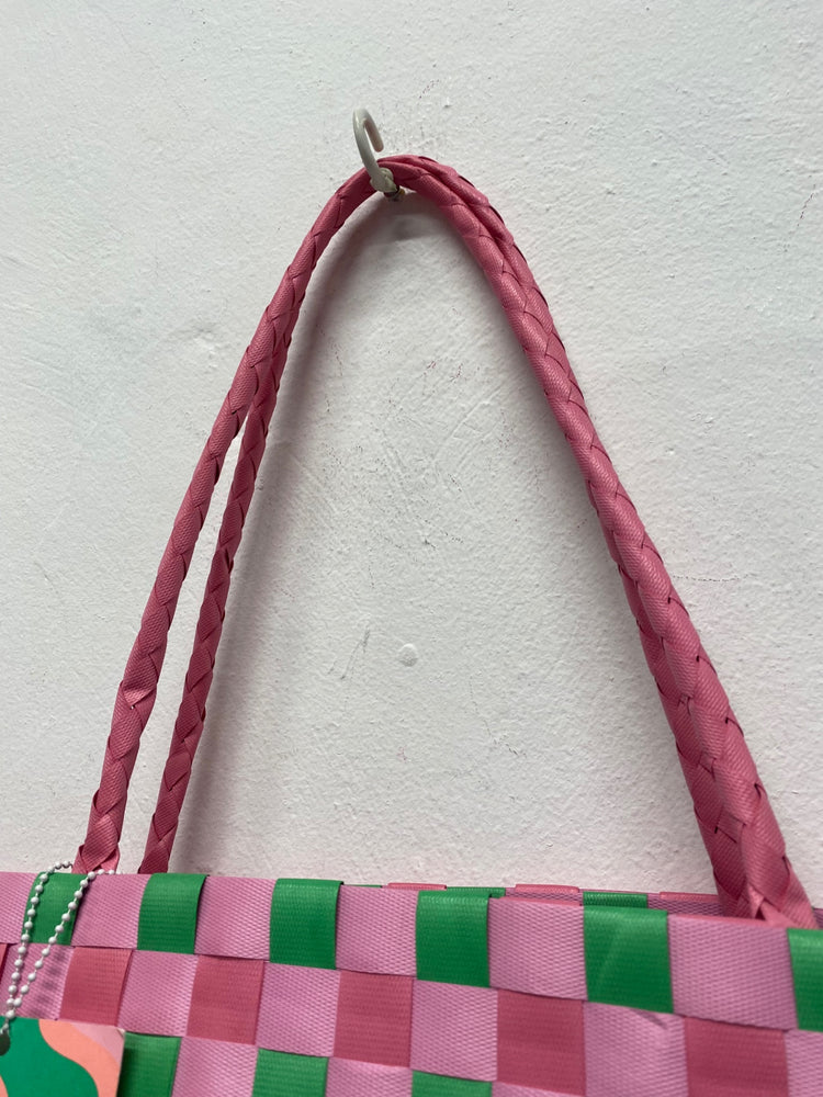 Fabulous Drunk Elephant Woven Tote Bag One Size Pink & Green LG276