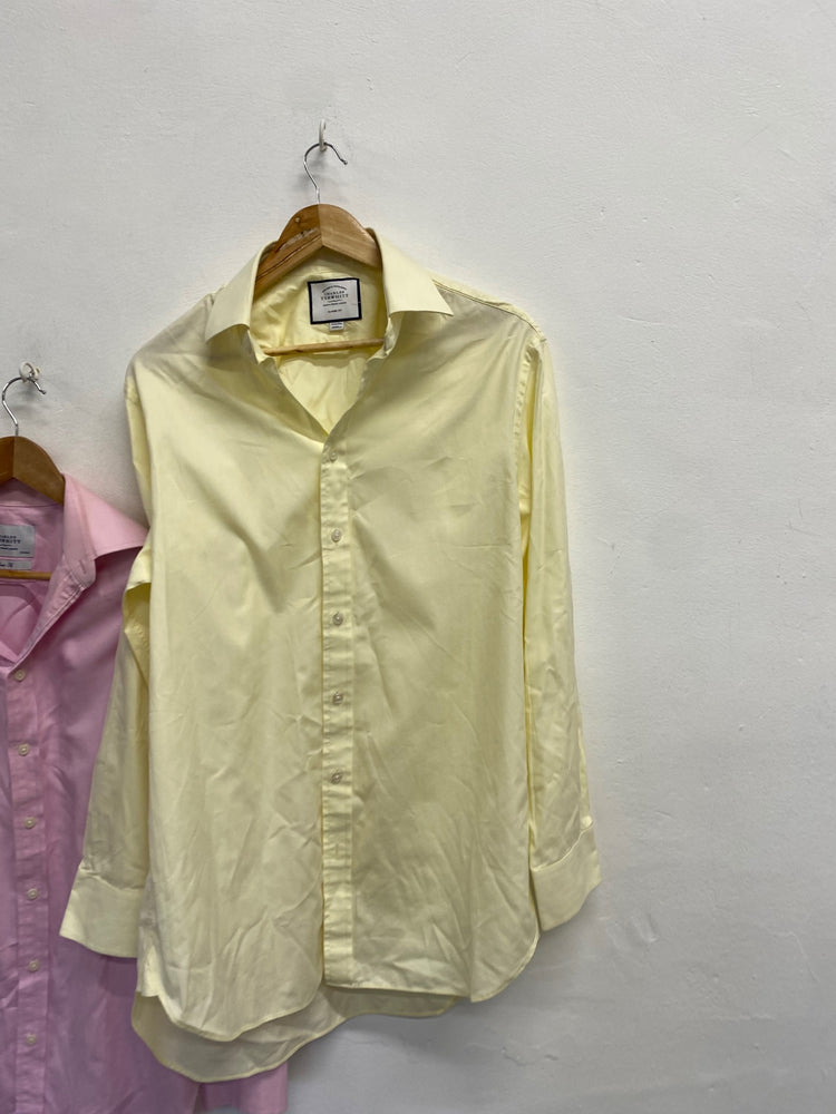 Fabulous duo of Charles Tyrwhitt Shirt 15.5" Pink and Yellow slim fit #850 LG276