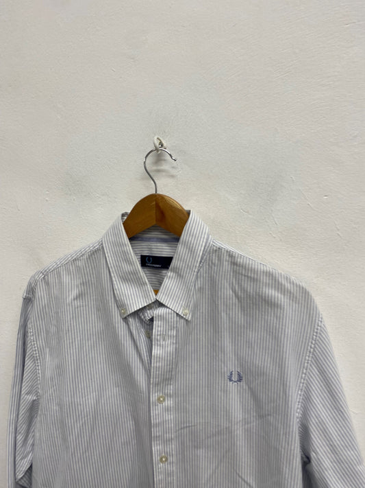Fabulous Fred Perry Shirt UK L Blue white stripe LG276