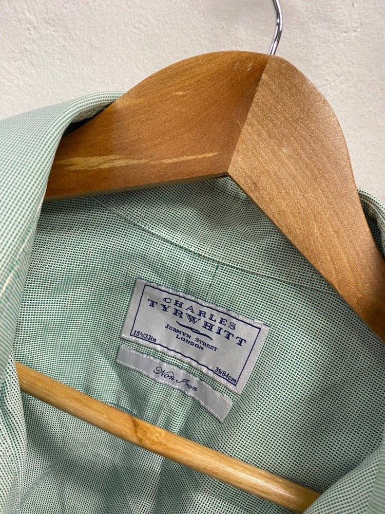 Fabulous duo of Charles Tyrwhitt Shirt 15.5" mint green purple pattern #851 LG276
