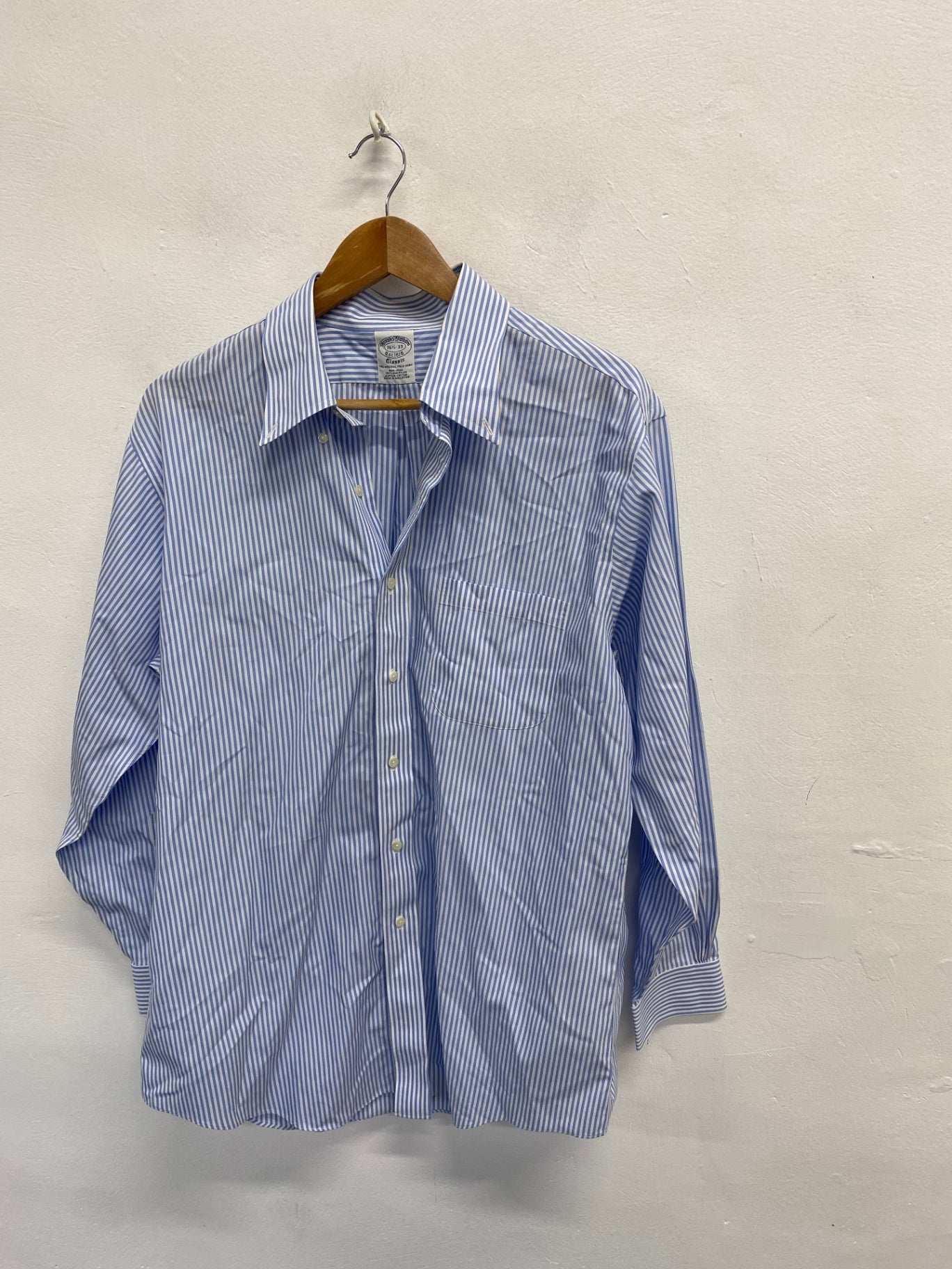 Fabulous Brooks Brothers Shirt 16.5" Blue and White Stripes LG276