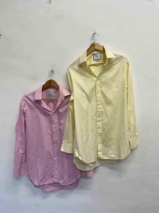 Fabulous duo of Charles Tyrwhitt Shirt 15.5" Pink and Yellow slim fit #850 LG276