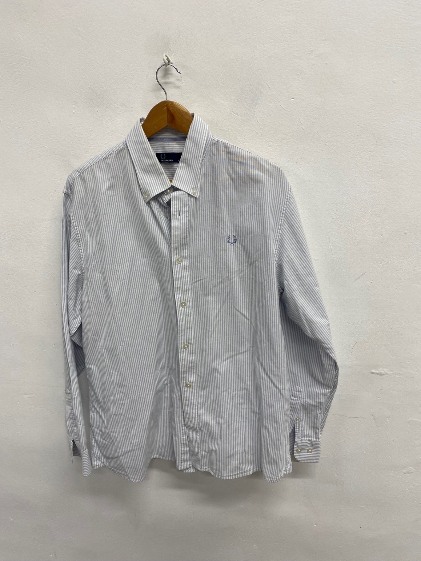 Fabulous Fred Perry Shirt UK L Blue white stripe LG276