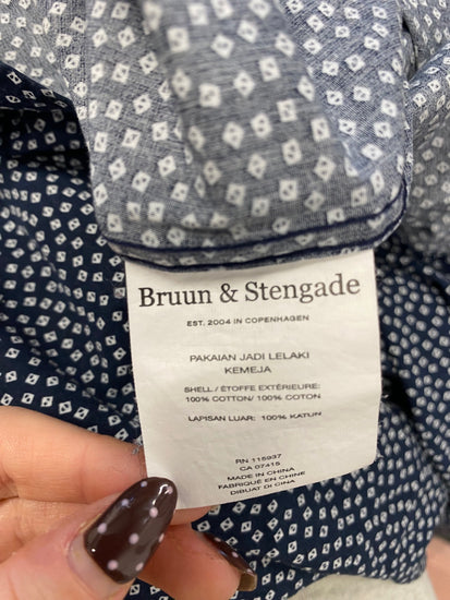 Fabulous Bruun & stengade Shirt 16.5" Navy Blue spotted Slim fit LG276