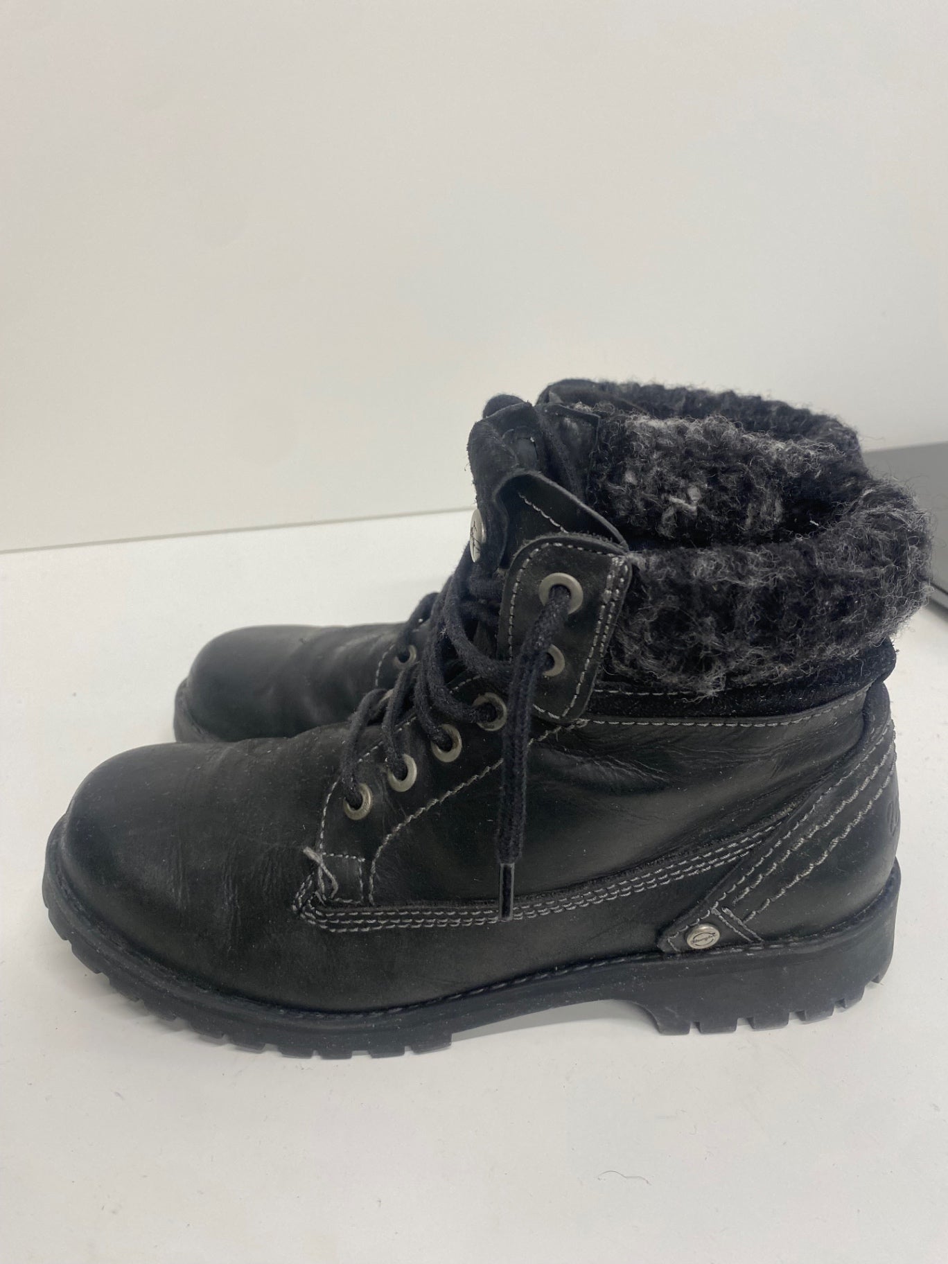 Fabulous Wrangler leather fur trim Boots UK5 Black GS502