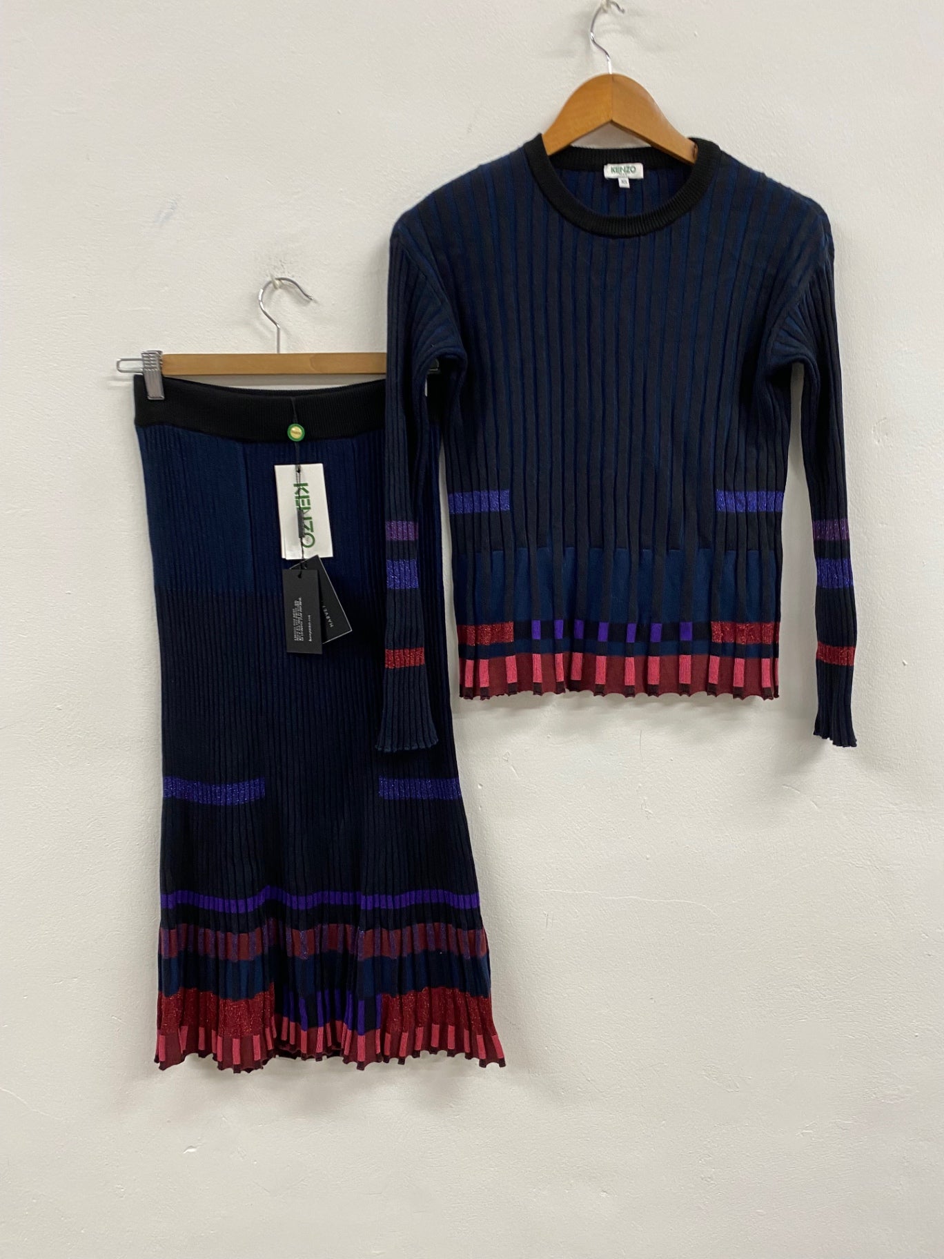 Fabulous Kenzo occasion party outfit Dress Co ord UkXS Metallic Navy NF494