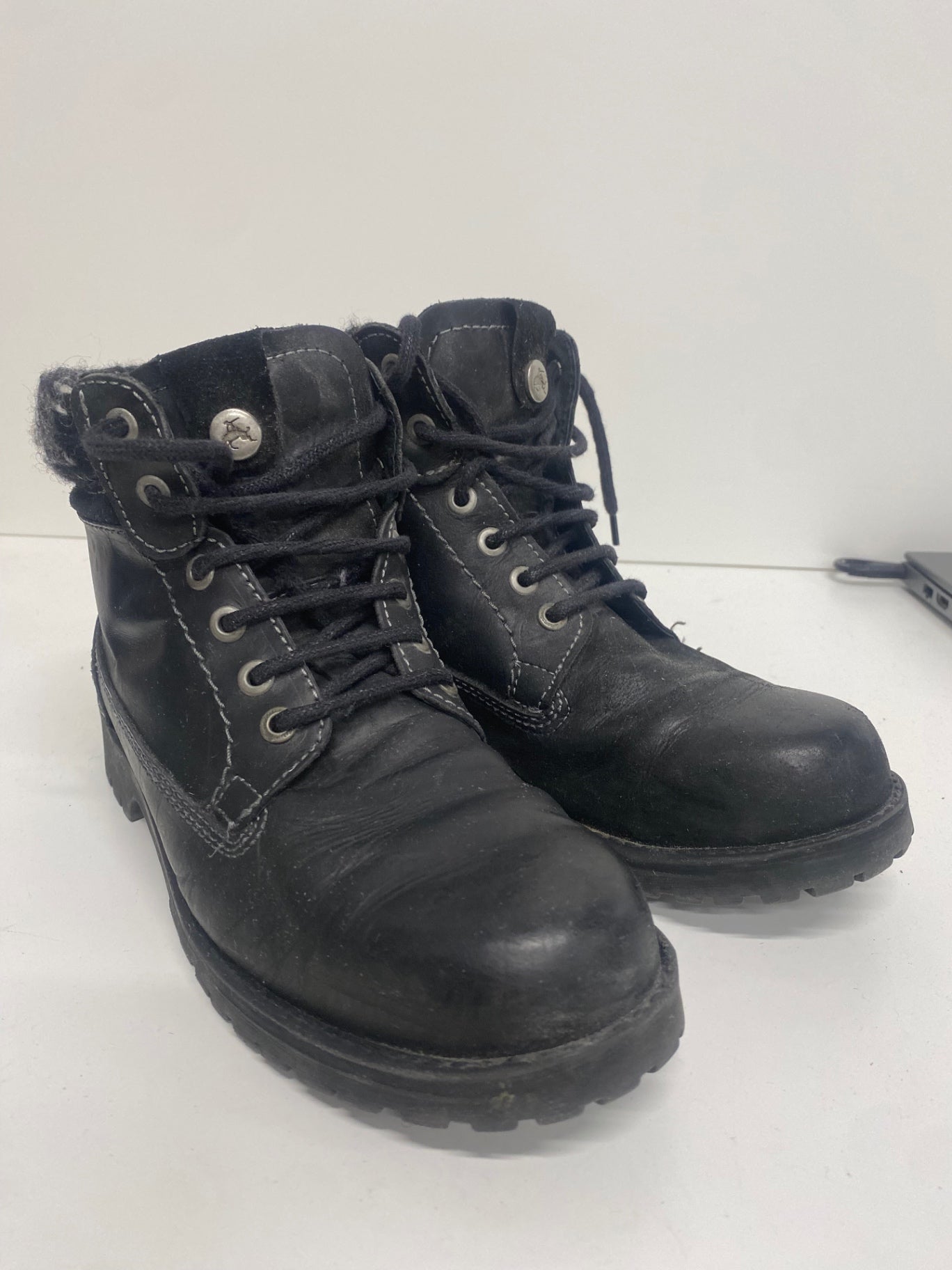 Fabulous Wrangler leather fur trim Boots UK5 Black GS502