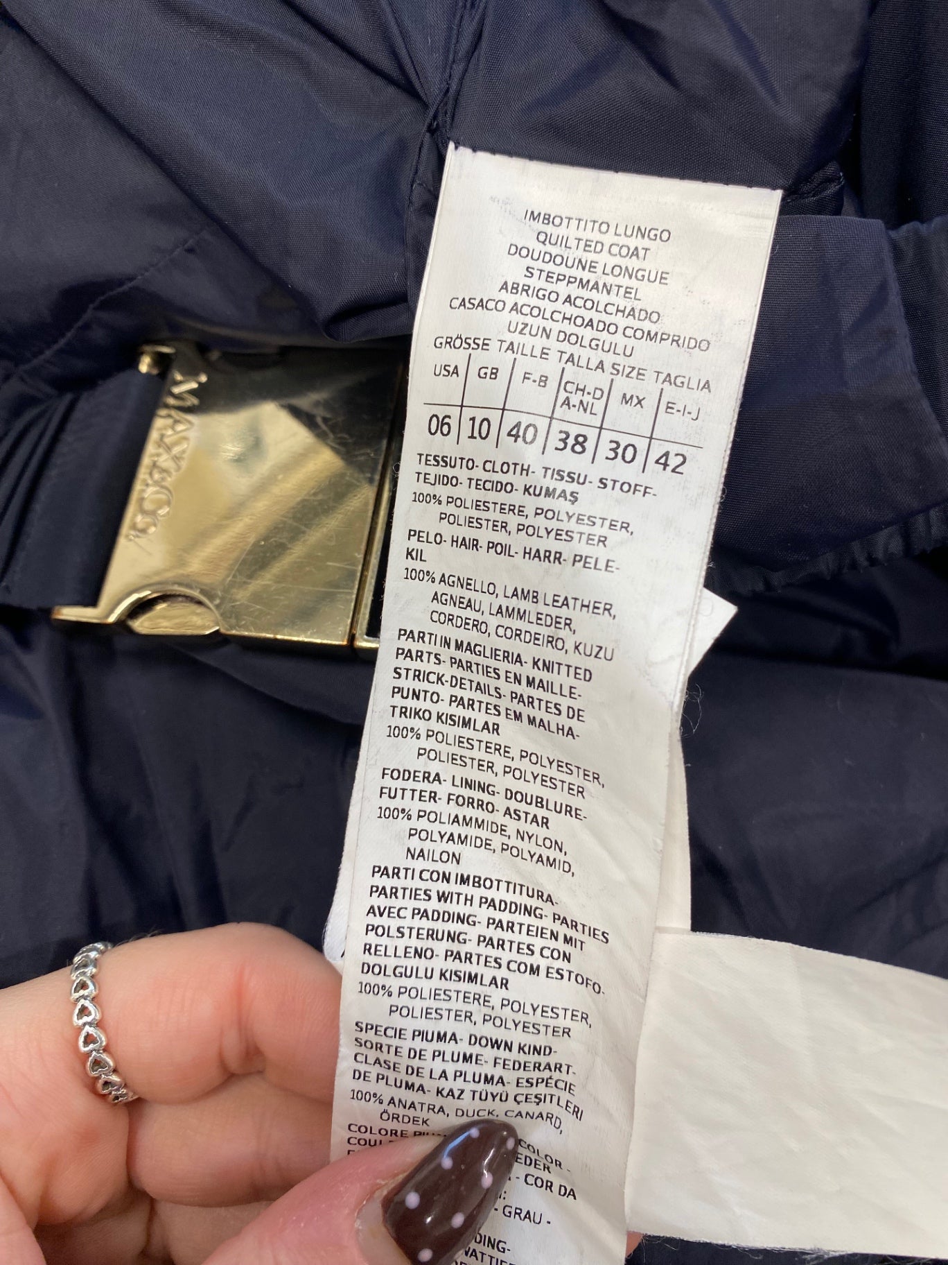 Fabulous Max&co Puffer midi hooded Jacket UK 10 Navy LT002