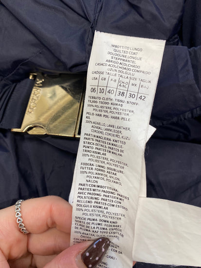 Fabulous Max&co Puffer midi hooded Jacket UK 10 Navy LT002