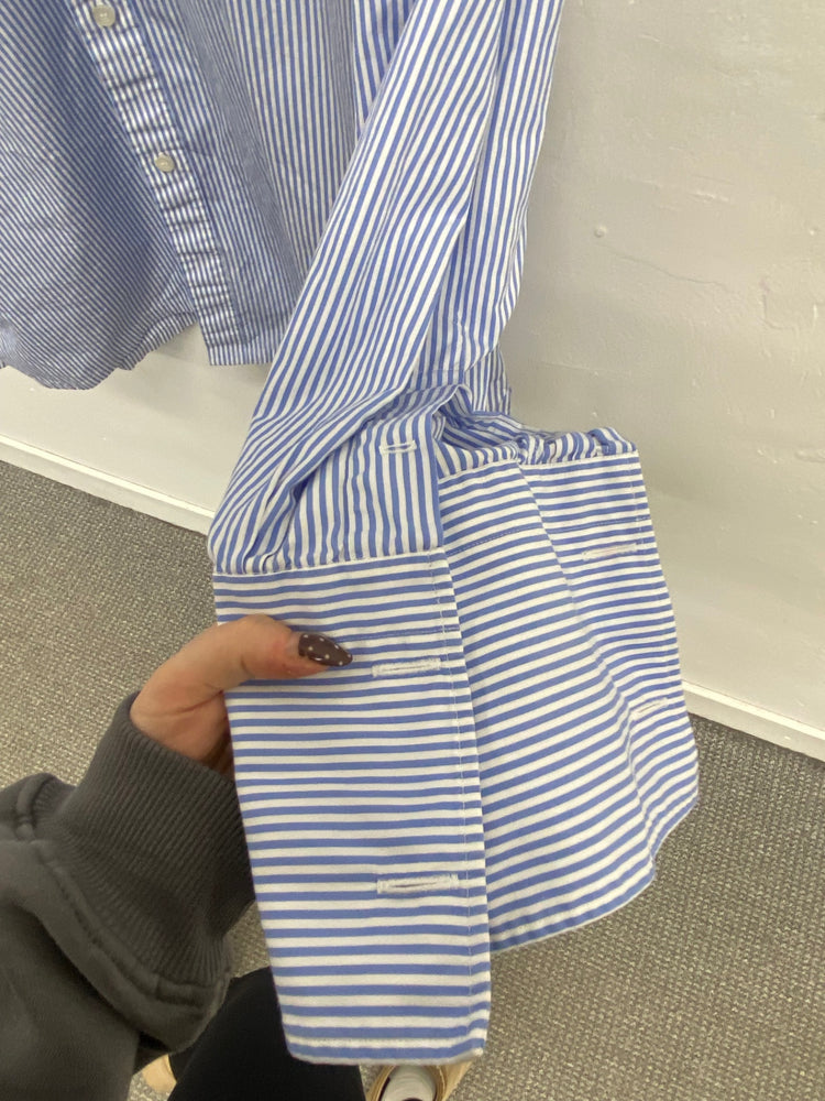 Fabulous Charvet Shirt 17” French cuff Blue white striped cotton formal SH493