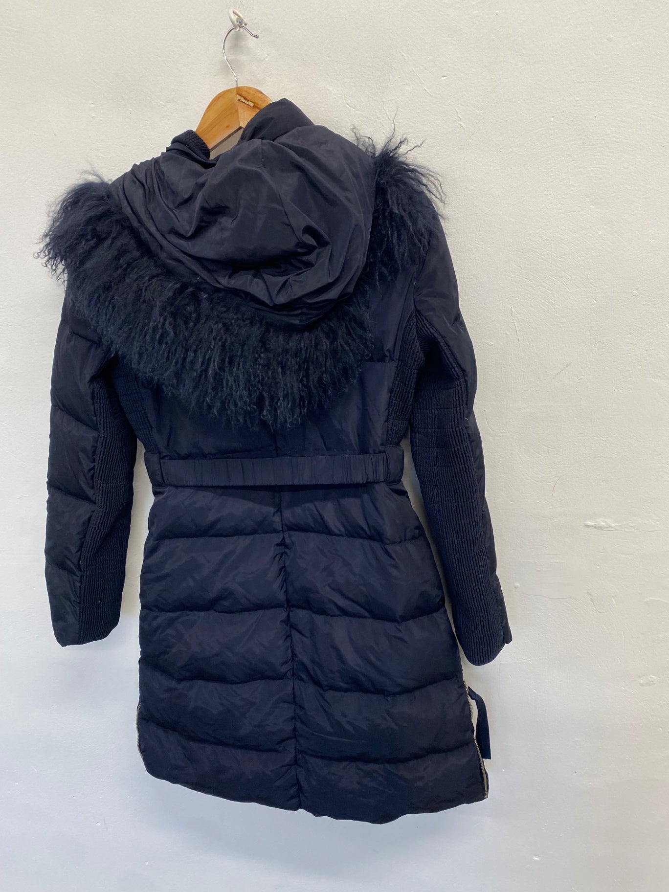 Fabulous Max&co Puffer midi hooded Jacket UK 10 Navy LT002