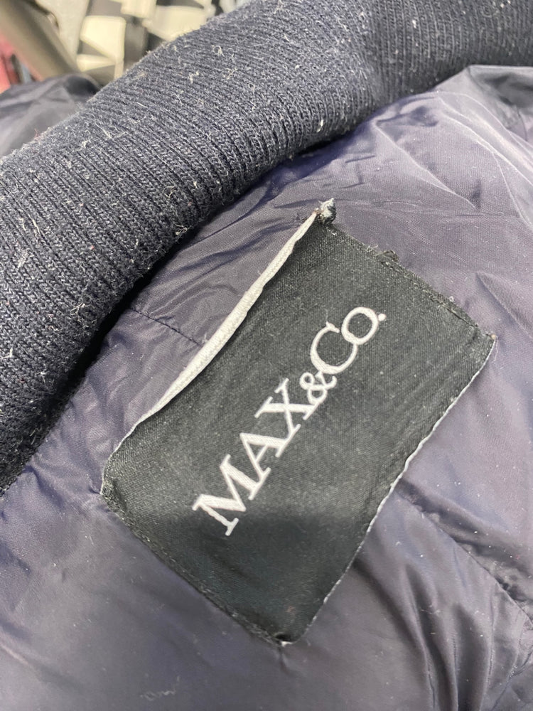 Fabulous Max&co Puffer midi hooded Jacket UK 10 Navy LT002