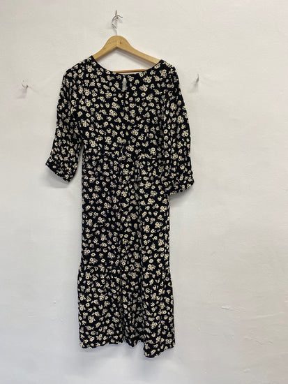 Fabulous Joanie Midi Dress UK 12 Black beige floral PT503