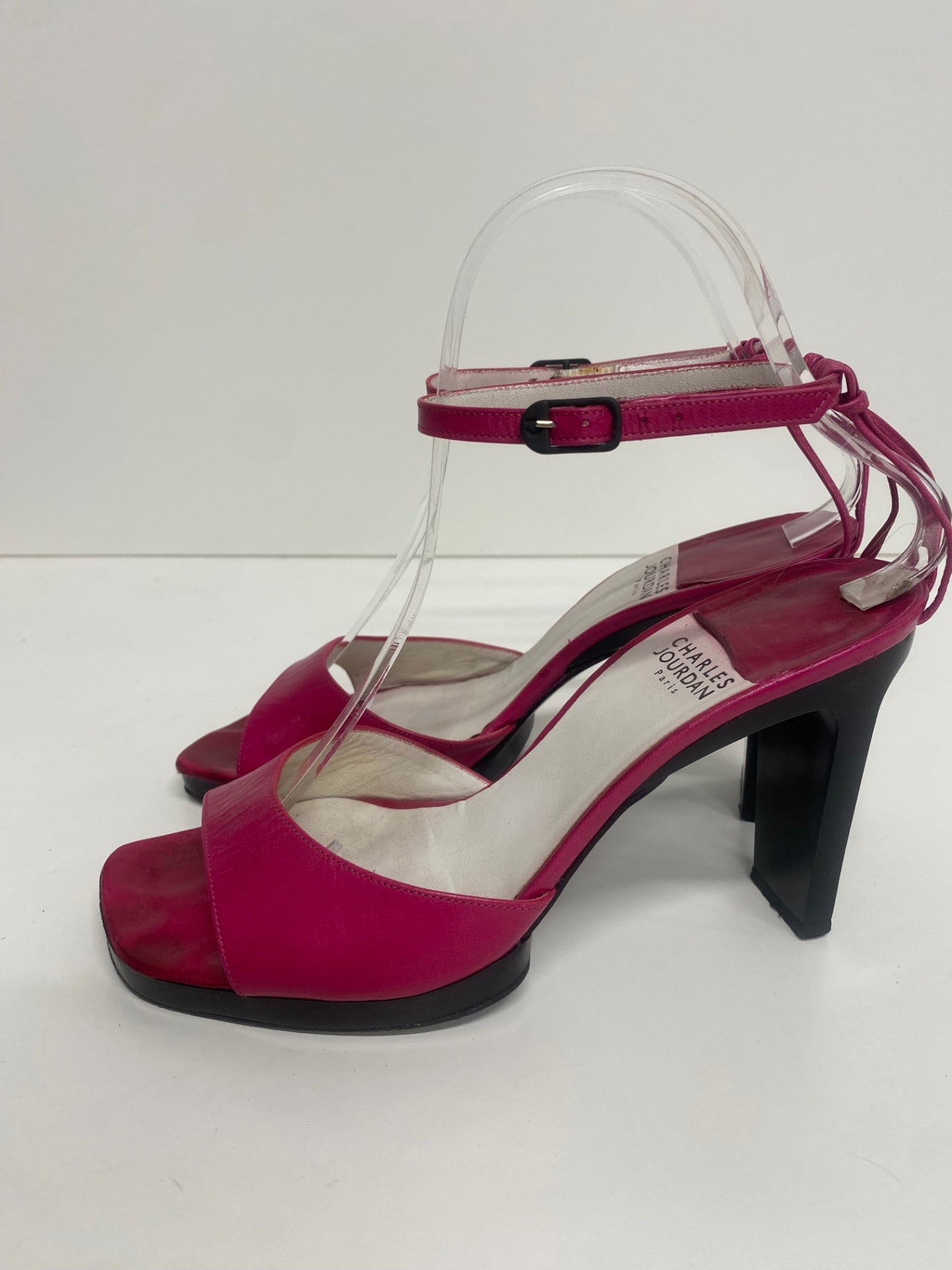 Fabulous Charles Jourdan leather ankle strap Sandals UK5 Fuschia Pink KF221
