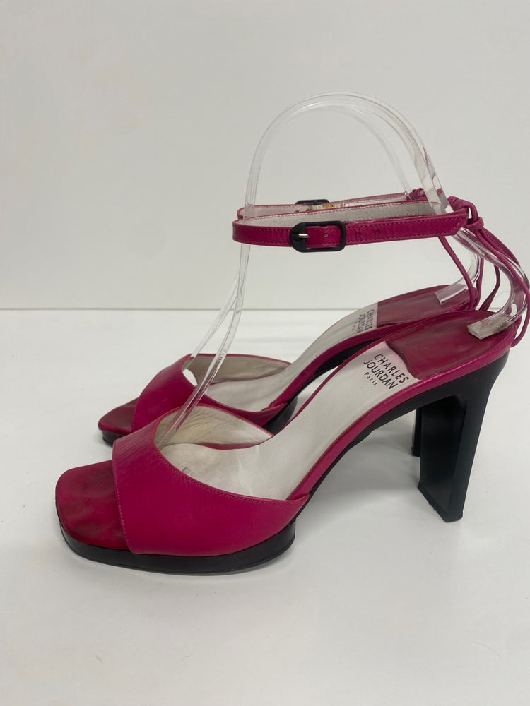 Fabulous Charles Jourdan leather ankle strap Sandals UK5 Fuschia Pink KF221