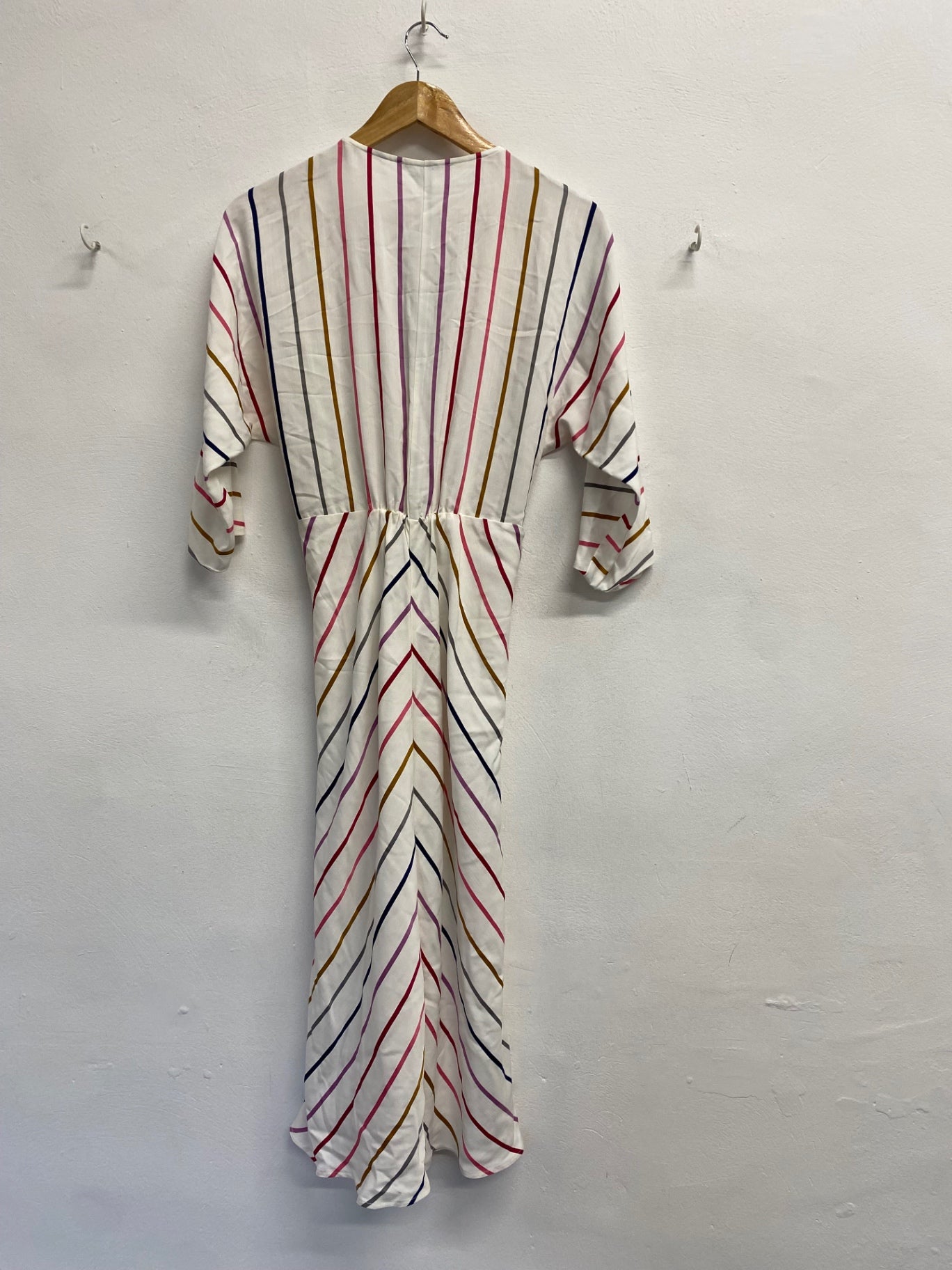 Fabulous Oliver Bonas Midi day Dress UK 8 Multicolor striped KF221
