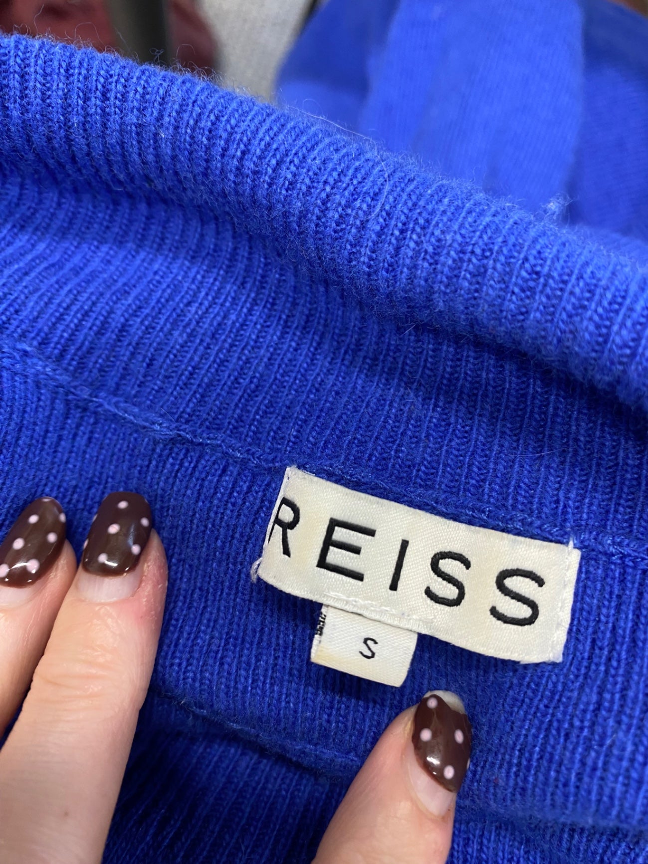 Fabulous Reiss Marla fold Knitted jumper wool cash blend UK 8 Blue KF221