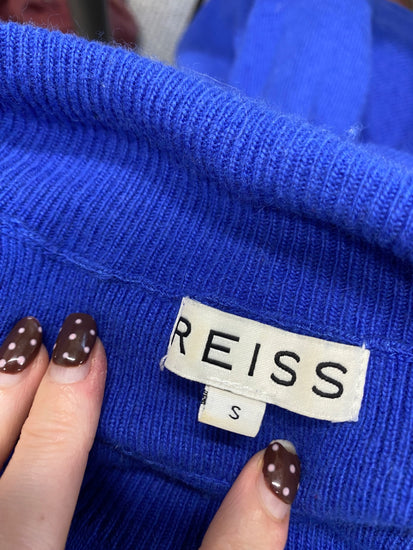 Fabulous Reiss Marla fold Knitted jumper wool cash blend UK 8 Blue KF221