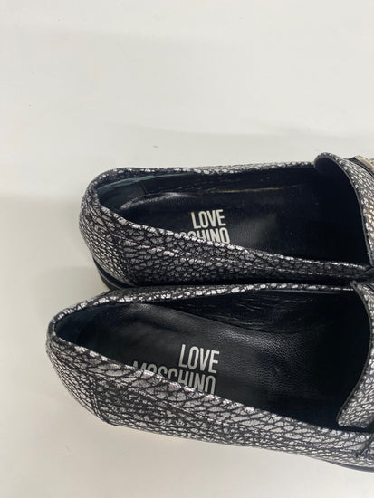 Fabulous Love Moschino Cracked Accent  Loafers UK4 Silver KF221