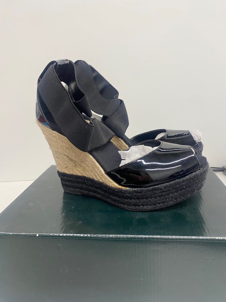 Fabulous Lauren Ralph Lauren Toni Patent Wedge Sandals UK6 Black KF221