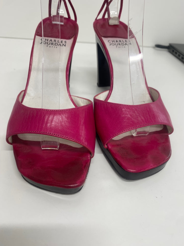 Fabulous Charles Jourdan leather ankle strap Sandals UK5 Fuschia Pink KF221