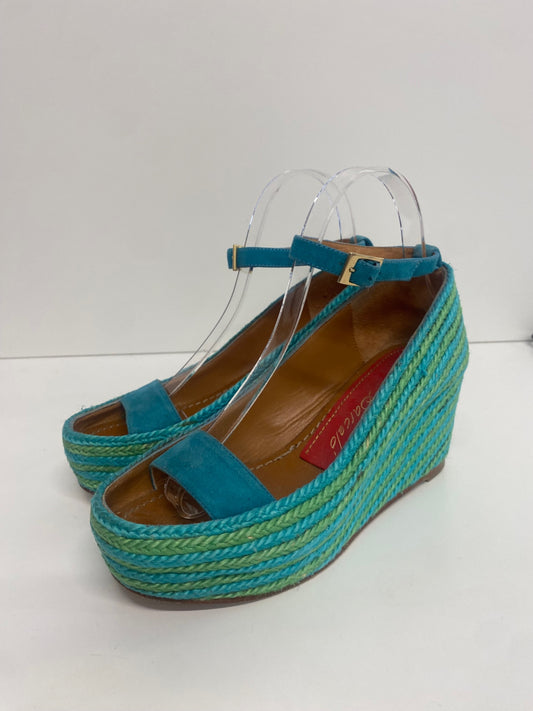 Fabulous Paloma Barcelo hessian wedge boat Sandals Uk4 Blue & Green KF221