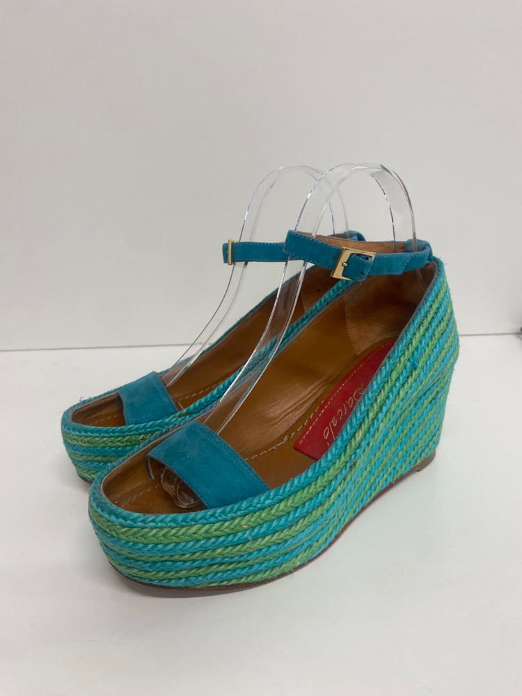 Fabulous Paloma Barcelo hessian wedge boat Sandals Uk4 Blue & Green KF221