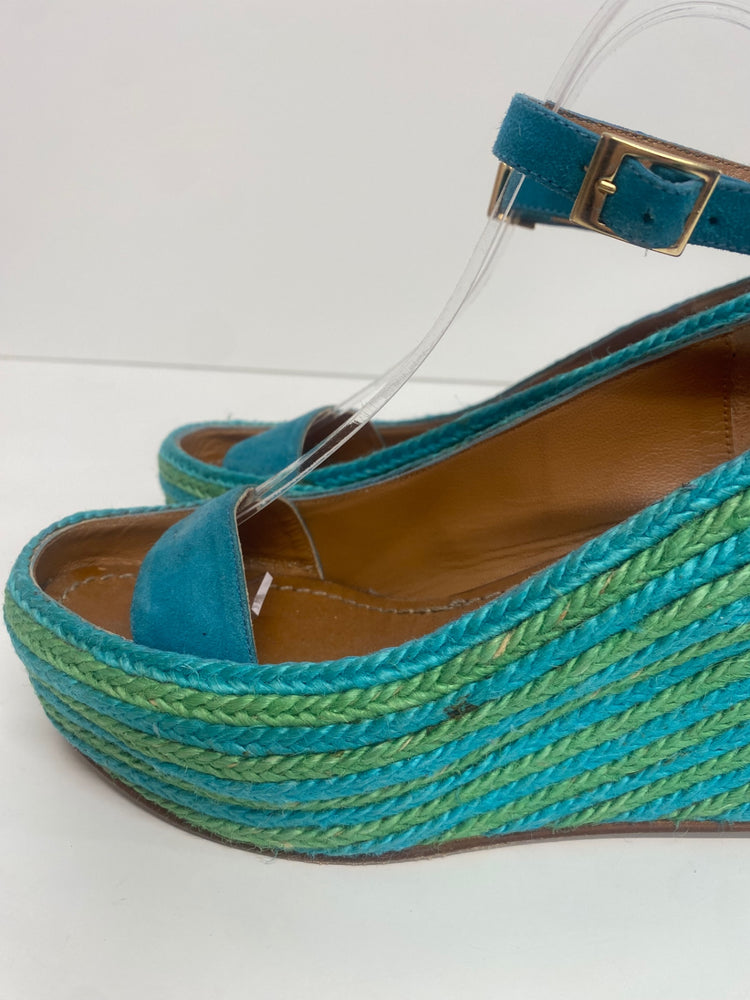 Fabulous Paloma Barcelo hessian wedge boat Sandals Uk4 Blue & Green KF221