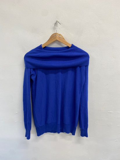 Fabulous Reiss Marla fold Knitted jumper wool cash blend UK 8 Blue KF221