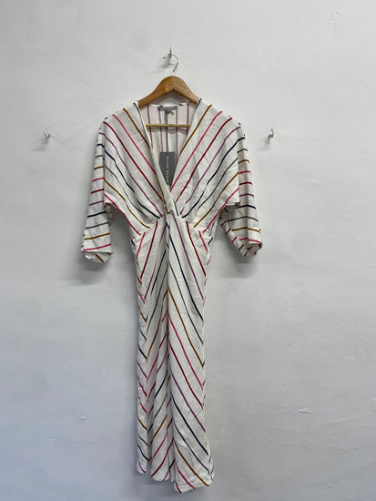 Fabulous Oliver Bonas Midi day Dress UK 8 Multicolor striped KF221