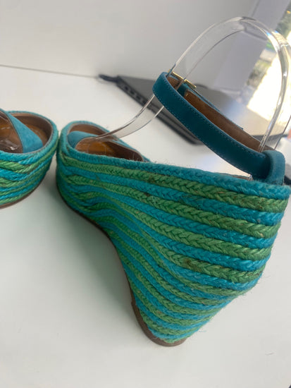 Fabulous Paloma Barcelo hessian wedge boat Sandals Uk4 Blue & Green KF221