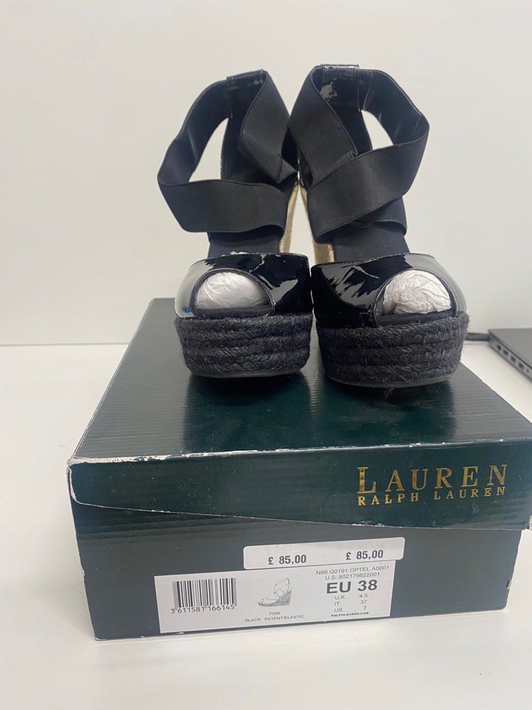 Fabulous Lauren Ralph Lauren Toni Patent Wedge Sandals UK6 Black KF221