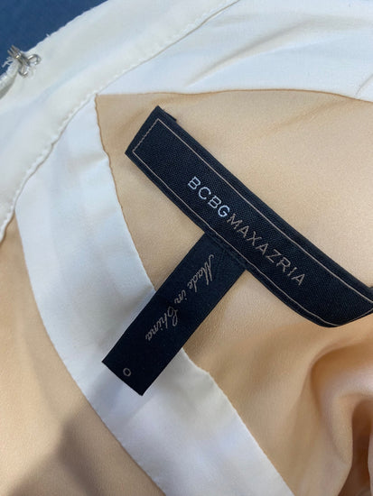 Fabulous BCBG Maxazria Mini dress UK 8 White and Beige lace pleated party PT503